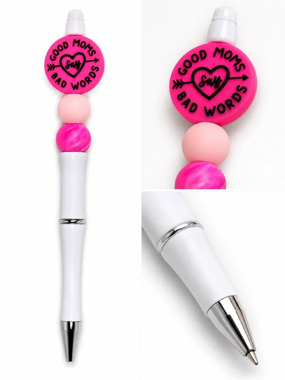 Pink Beaded Ballpoint Pen - Good Moms Bad Words